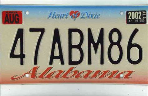 Alabama license plates first featured county codes in 1941. 47 WZ 324 = July 2002 Madison County Alabama license plate