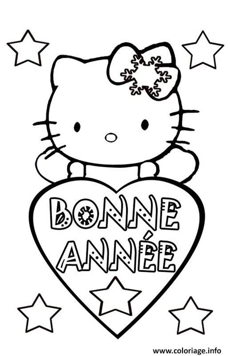 Coloriage bonne annee hello kitty  JeColorie.com