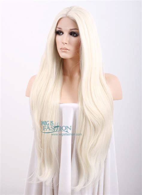 20 28 Long Straight Platinum Blonde Lace Front Synthetic Hair Wig