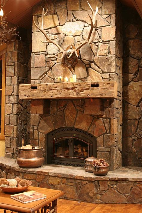 High Camp Home Design Rustic Stone Fireplace Rustic Fireplaces
