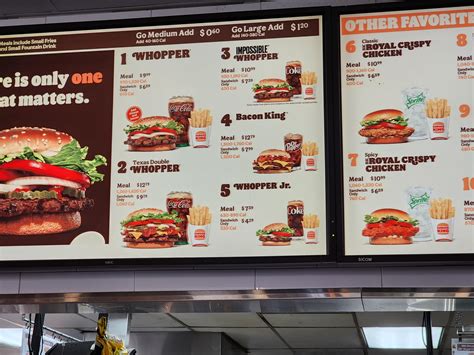 Texas double whopper meal and bacon king meal cost the same yet a bacon