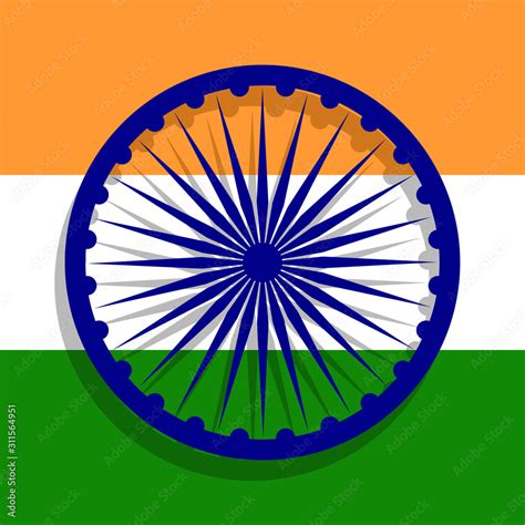 Ashoka Chakra In Front Of Indian National Flag Flat Illustration Stock Vector Adobe Stock