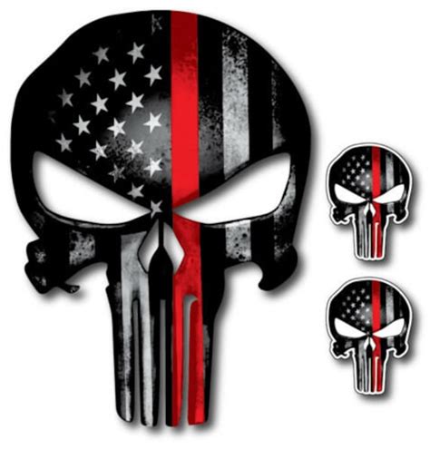 Punisher Skull Police And Fire Sticker Blue Red Thin Line Vinyl Decal Usa