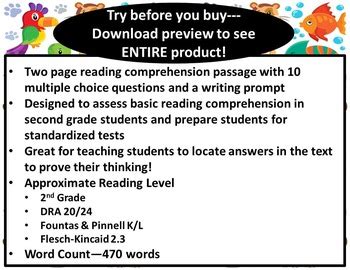 Click on the link below to download this quiz in printable pdf format. 2nd Grade Reading Comprehension Passage and Multiple ...