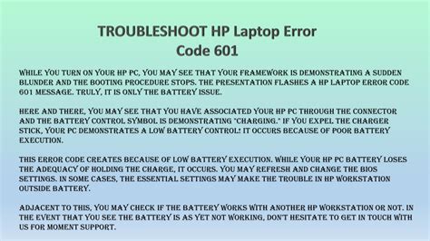 Ppt Troubleshoot Hp Laptop Error Code 601 Powerpoint Presentation