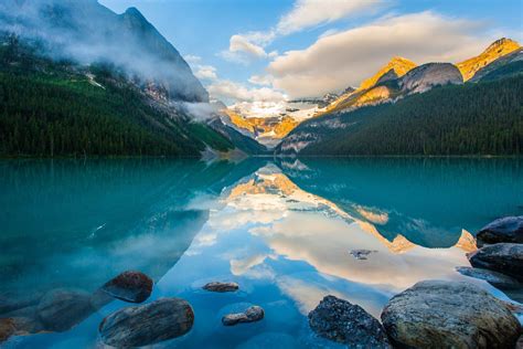 Mountain Reflection On Lake Louise At Sunrise Alberta Canada