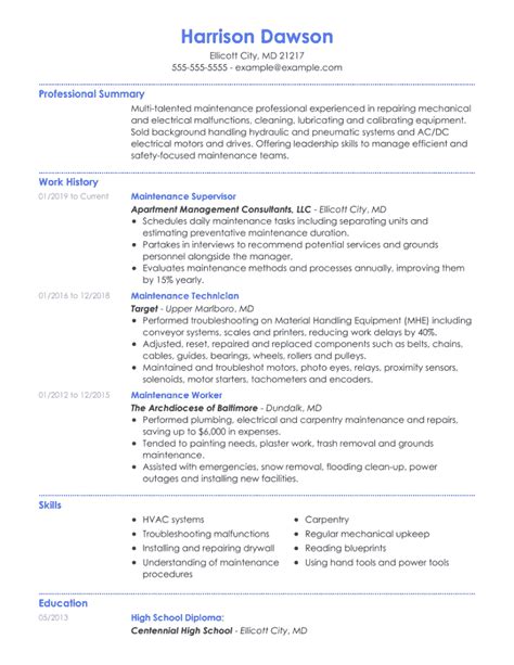 Maintenance Resume Examples And Tips