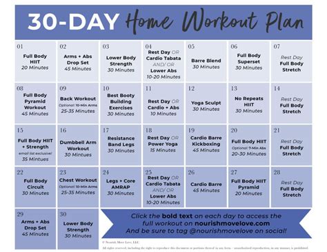 30 Day Workout Calendar