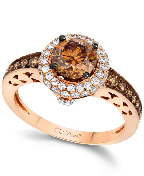 The band is made from solid 14k rose gold. Le vian Chocolate And White Diamond Engagement Ring In 14k Rose Gold (1-5/8 Ct. T.w.) in Brown ...