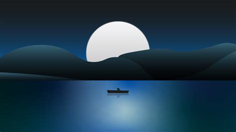 Download 3840x2160 Boat Night In The Lake Minimal 4k Wallpaper Uhd