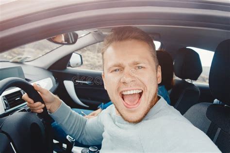 Driver Of Car Takes Selfie Photo Shows Thumb Up From Window Man