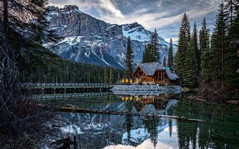 Download Wallpapers Canadian Rocky Mountains 4k Bridge Lake Yoho