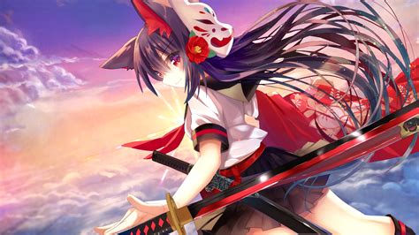 Desktop Wallpaper Long Hair Anime Girl With Katana Swords Hd Image