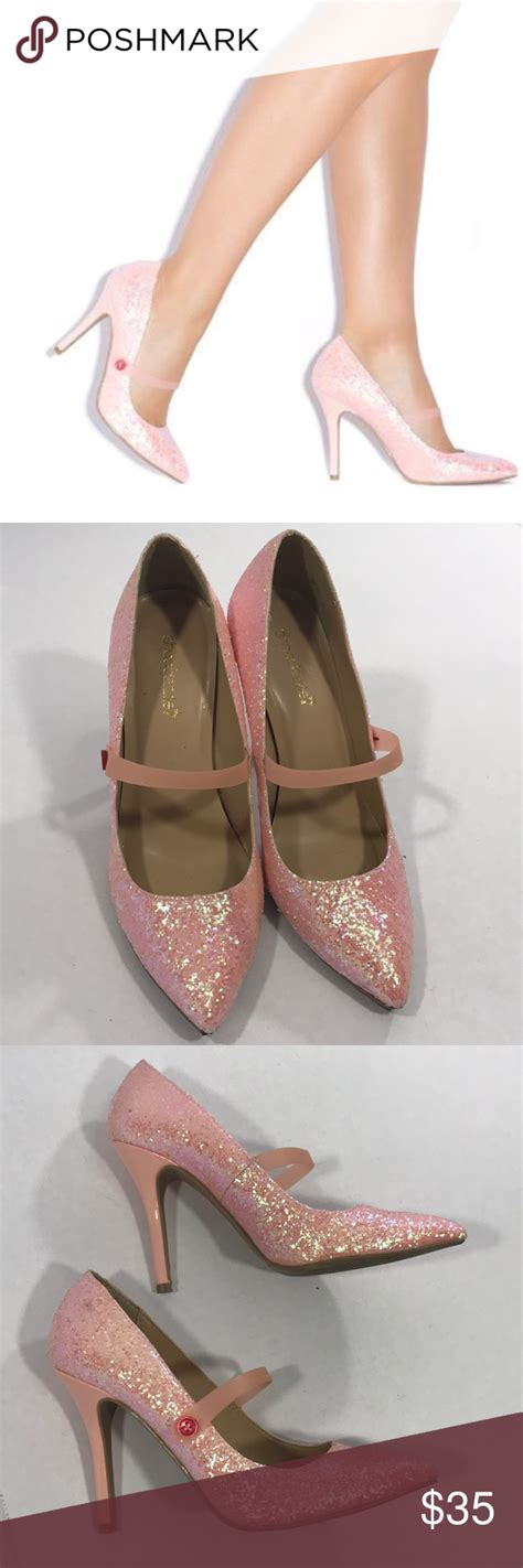 Shoedazzle Pink Glitter Heels With Strap Heels Shoe Dazzle Strap Heels