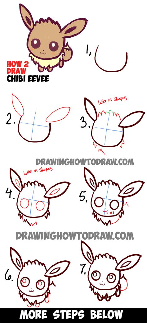 How To Draw Cute Baby Chibi Eevee From Pokemon Easy Step By Step