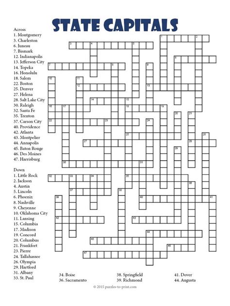 State Capitals Crossword
