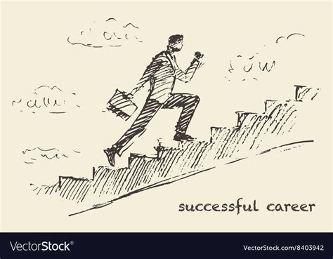 Drawn Man Climbing Stair Sky Successful Royalty Free Vector