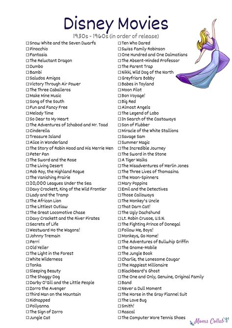 This is a list of every (classic) disney movie. Free Disney Movies List of 400+ Films on Printable Checklists