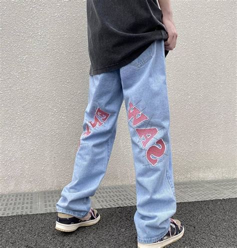Y2k Streetwear Denim Jeans Baggy Jeans Para Hombres Letter Etsy
