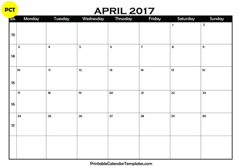April 2017 Calendar Printable Printable Calendar Templates