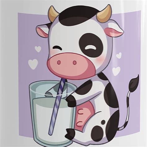 Kawaii And Cute Chibi Cow Drinking A Glass Of Milk Out Of Etsy