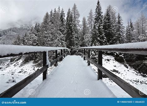 Wooden Bridge In Snow Stock Image Image Of Tyrol Fresh 146661603