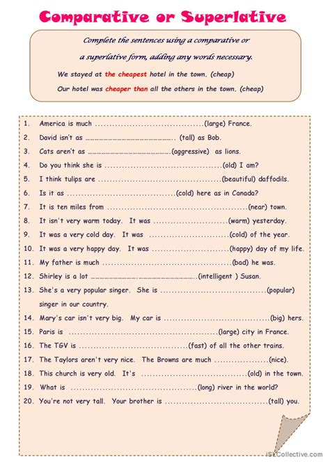 Comparatives And Superlatives English Esl Worksheets Pdf And Doc