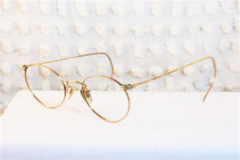40s round glasses 1940 s wire rim eyeglasses yellow gold fill etched frame wartime 44 20