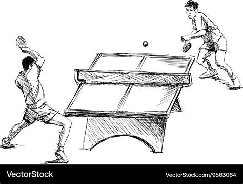 Hand Sketch Table Tennis Players Royalty Free Vector Image
