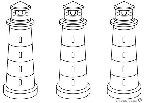 Lighthouse Coloring Pages Three Lighthouses - Free Printable Coloring Pages