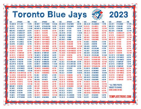 Printable 2023 Toronto Blue Jays Schedule
