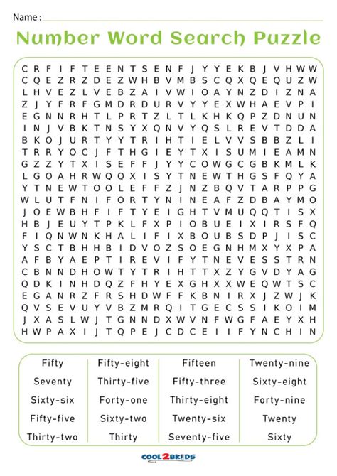 Printable Number Word Search Cool2bkids 4th Grade Word Search
