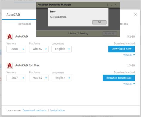 Access Is Denied Error When Installing Autodesk Software With Download Now Option