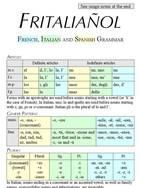 French Italian Spanish Grammar Pdf Grammatical Number Grammatical Gender