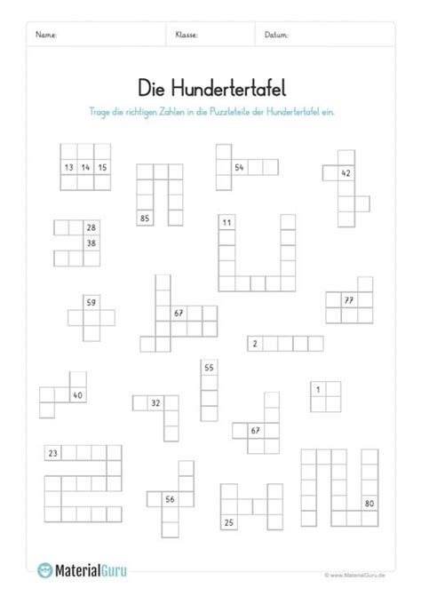 Von frau locke · veröffentlicht 23. Ein kostenloses Mathe-Arbeitsblatt zum Thema Hundertertafel, auf dem die Kinder Puzzleteile ...