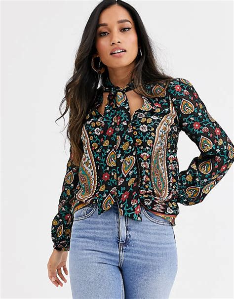 River Island Pussybow Blouse In Scarf Print Asos