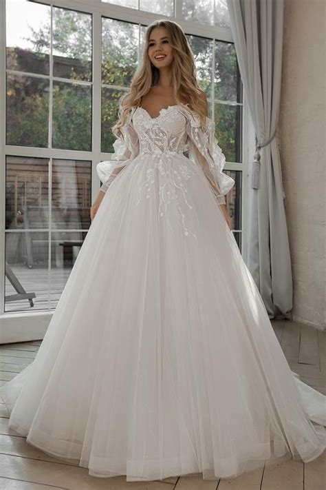 Wedding Dress With Weightless Sleeves Boho Style Wedding Dress Ball Gown Wedding Dress Lace