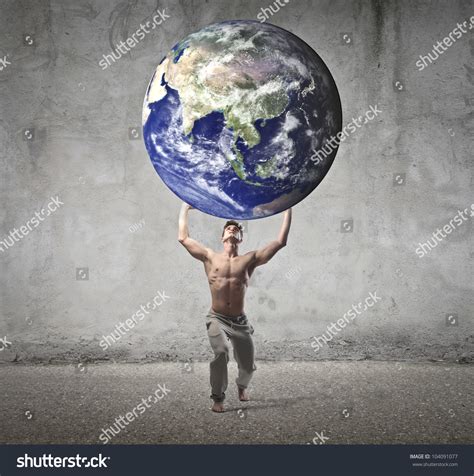 Muscular Man Holding Earth His Hands Stock Photo 104091077 Shutterstock