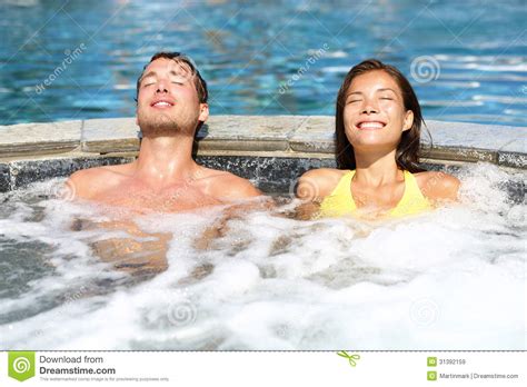 Spa Couple Relaxing Enjoying Jacuzzi Hot Tub Stock Image Image Of