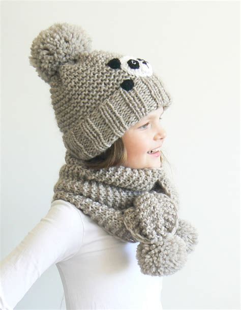 Winter Hat And Scarf Kids Outfit Panda Hat Knit Hat Etsy