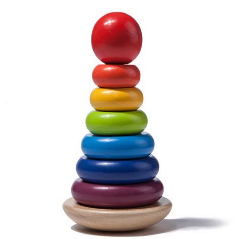 Kids Baby Wooden Toy Colorful Wood Stacking Blocks Ring Tower