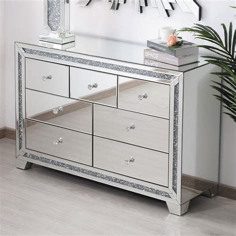 Elegant Decor Modern 7 Drawer 47 Silver Crystal Mirrored Dresser