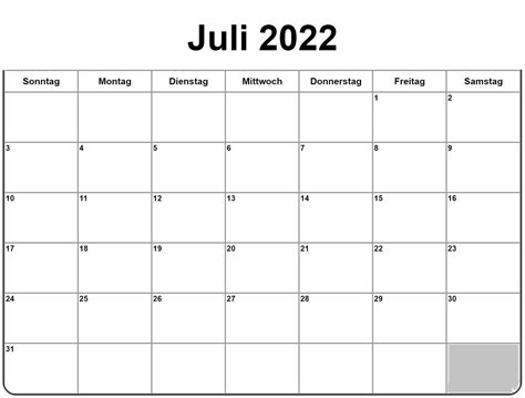 Kalender 2022 Juli Zum Ausdrucken Druckbarer 2023 Kalender