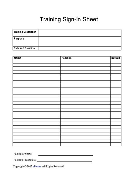 Training Sign In Sheet Template Eforms Free Fillable Forms With