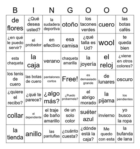 la ropa bingo card