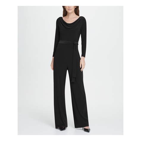 Dkny Dkny Womens Black Belted Long Sleeve Scoop Neck Jumpsuit Size 12