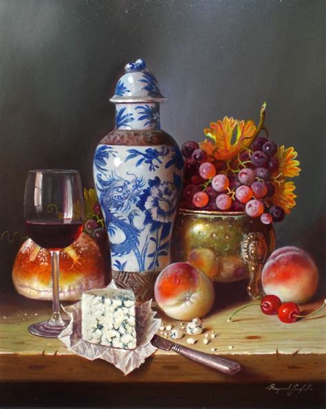 Still Life Glass of Wine & Fruit - Baron Fine Art