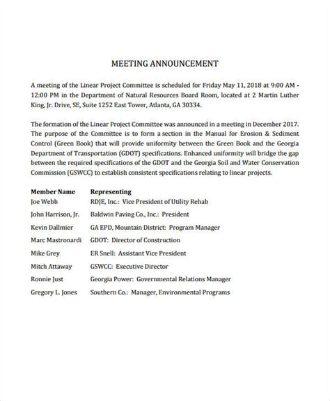 10 Meeting Announcement Examples Pdf