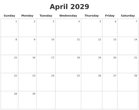 April 2029 Make A Calendar