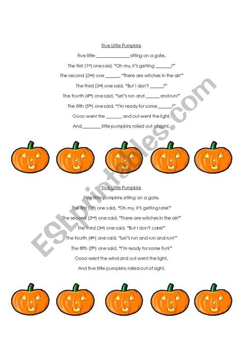 Utube Halloween Story In English Learn English Through Story - English worksheets: Halloween poem - "Five Little Pumpkins"